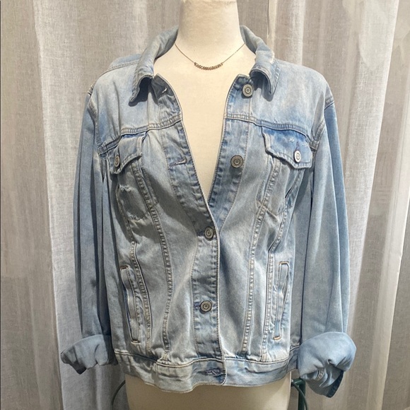 Light Blue Denim Jacket Jean Jackets Chest Pockets Collar - Picture 1 of 7